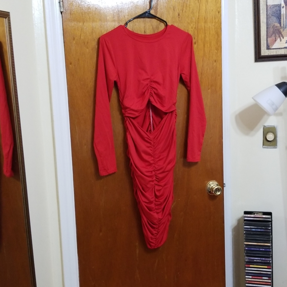 Red Ruched Dress. Stretch material.